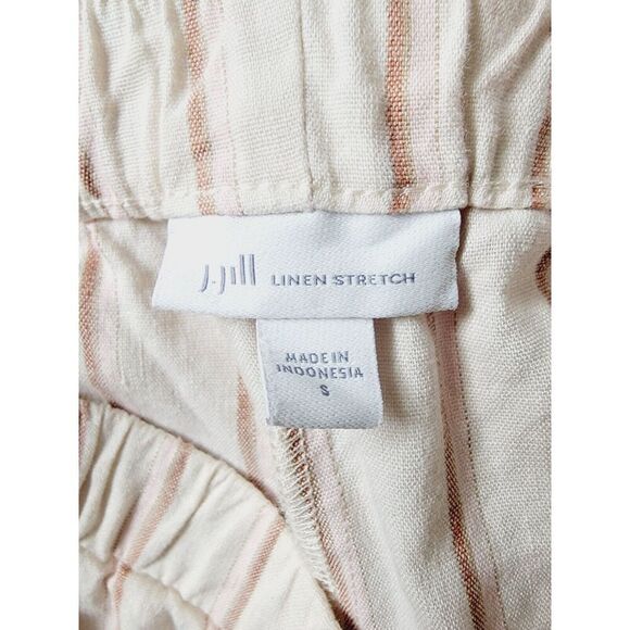 J. Jill S Cropped Pants‎ Beige StripedPull-Onn Wide Leg Linen Elastic Waist - Picture 5 of 5